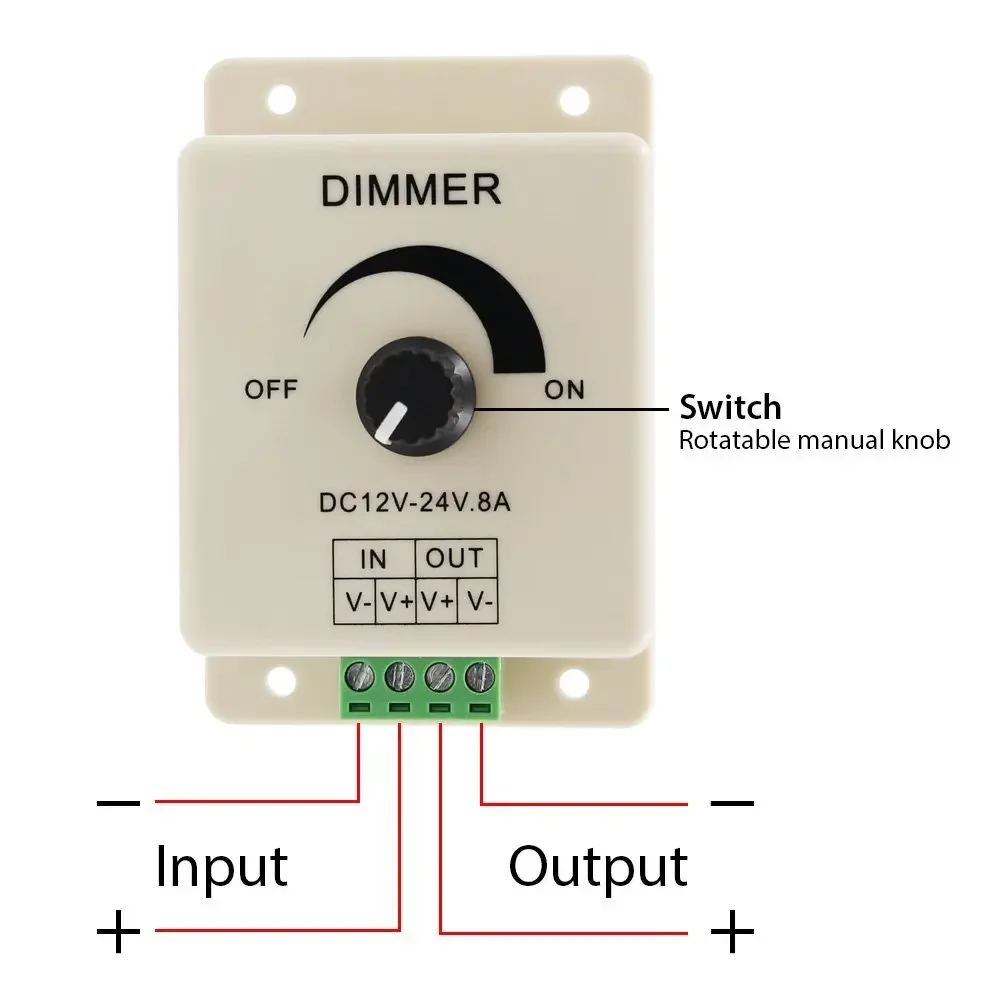 12V 24V LED Dimmer Controller Switch for LED Strip Lights 8A Mountable with Terminals Adjustable Controller