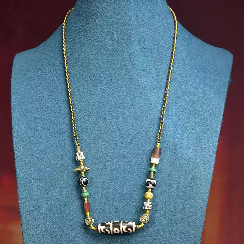 سترة العقيق تسعة العينين Dzi حبة قلادة سلسلة الترقوة حبل مضفر قلادة #5