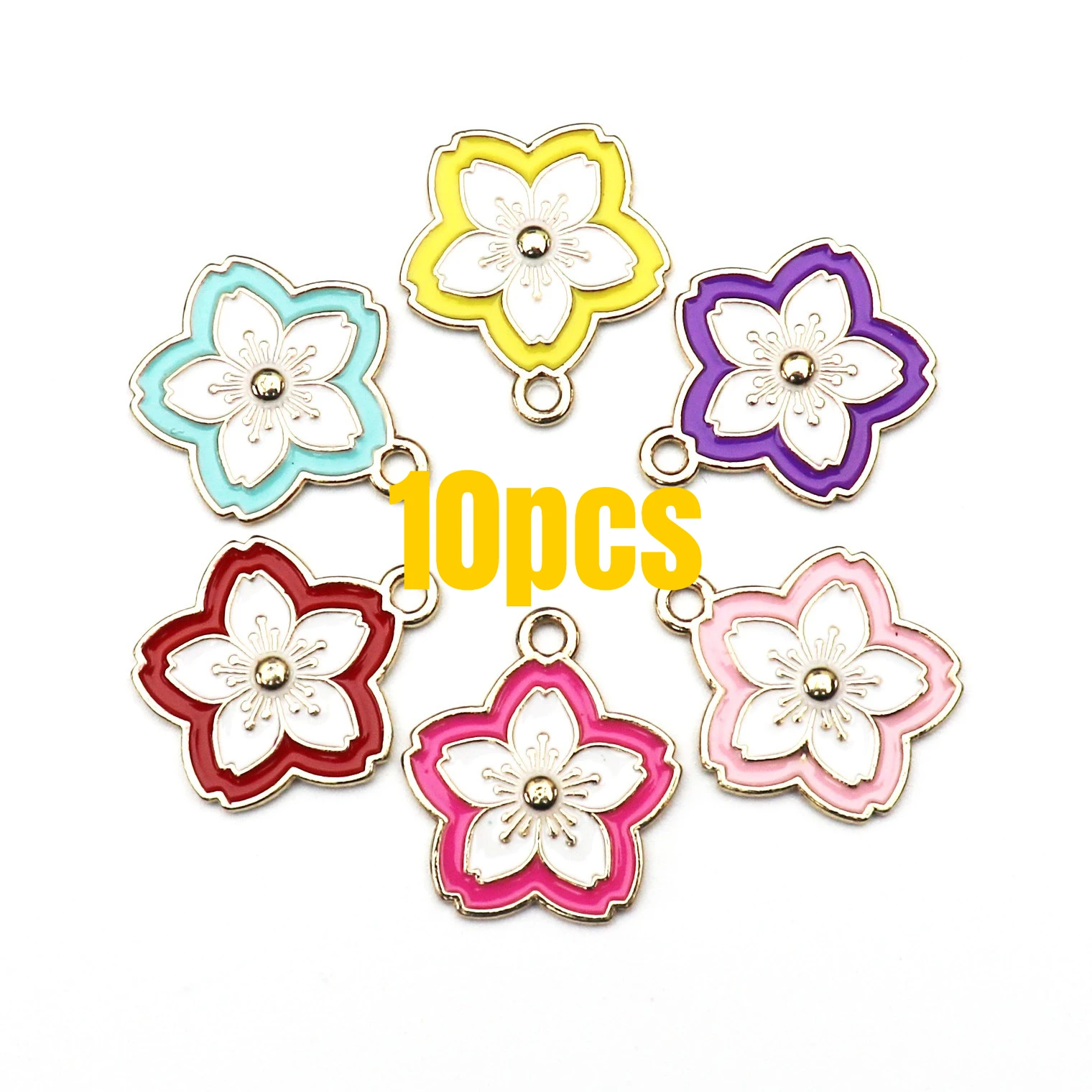 

10pcs 17.5x20mm Cute Enamel Sakura Flower Charms Pendants for Jewelry Making Necklaces Earrings Bracelets Accessories DIY Gifts