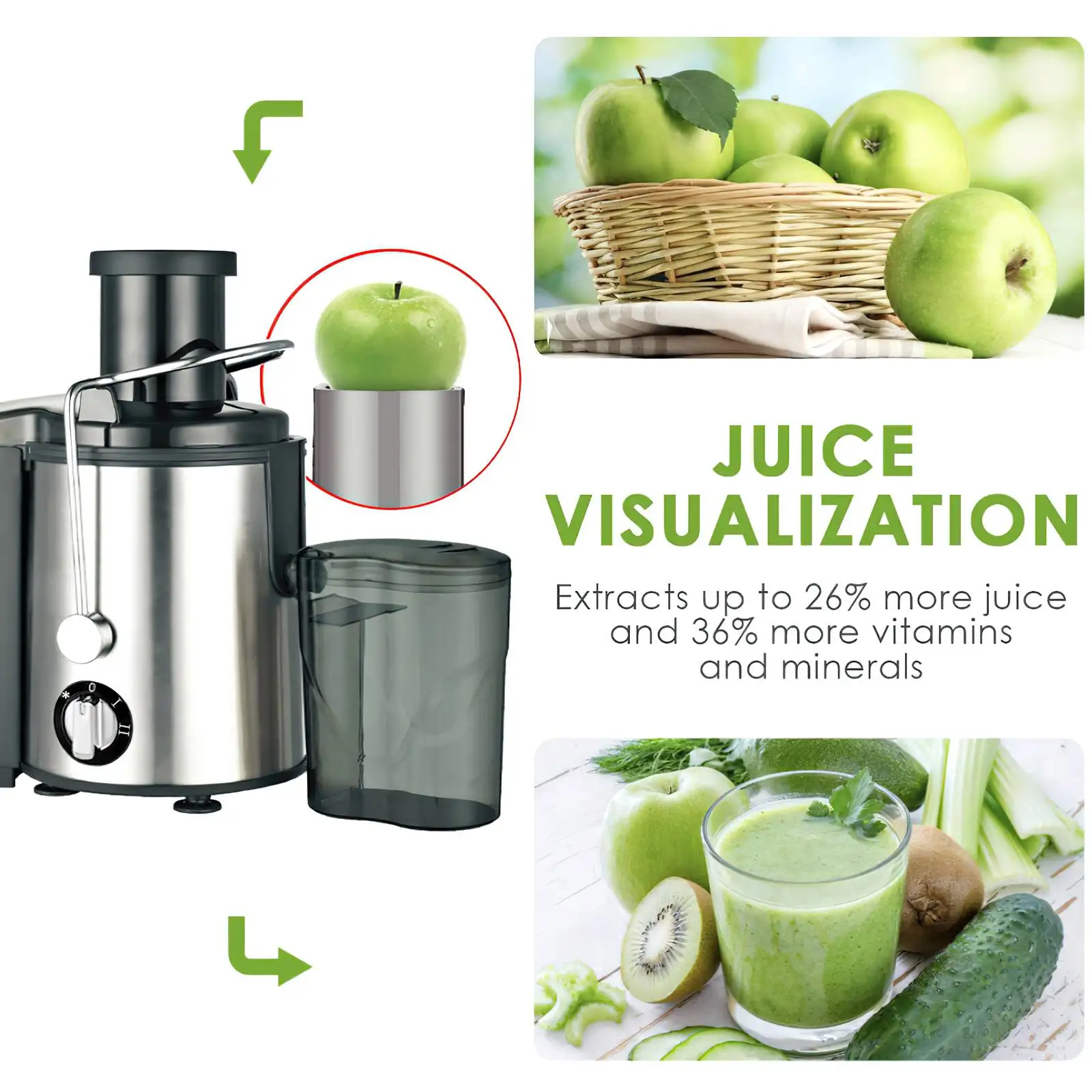 400W Electric Juicer Machine with 2.6\'\' Feed Chute 18000 RPM Powerful Whole Fruit Juicer Extractor Vegetable Fruit Mixer Blender