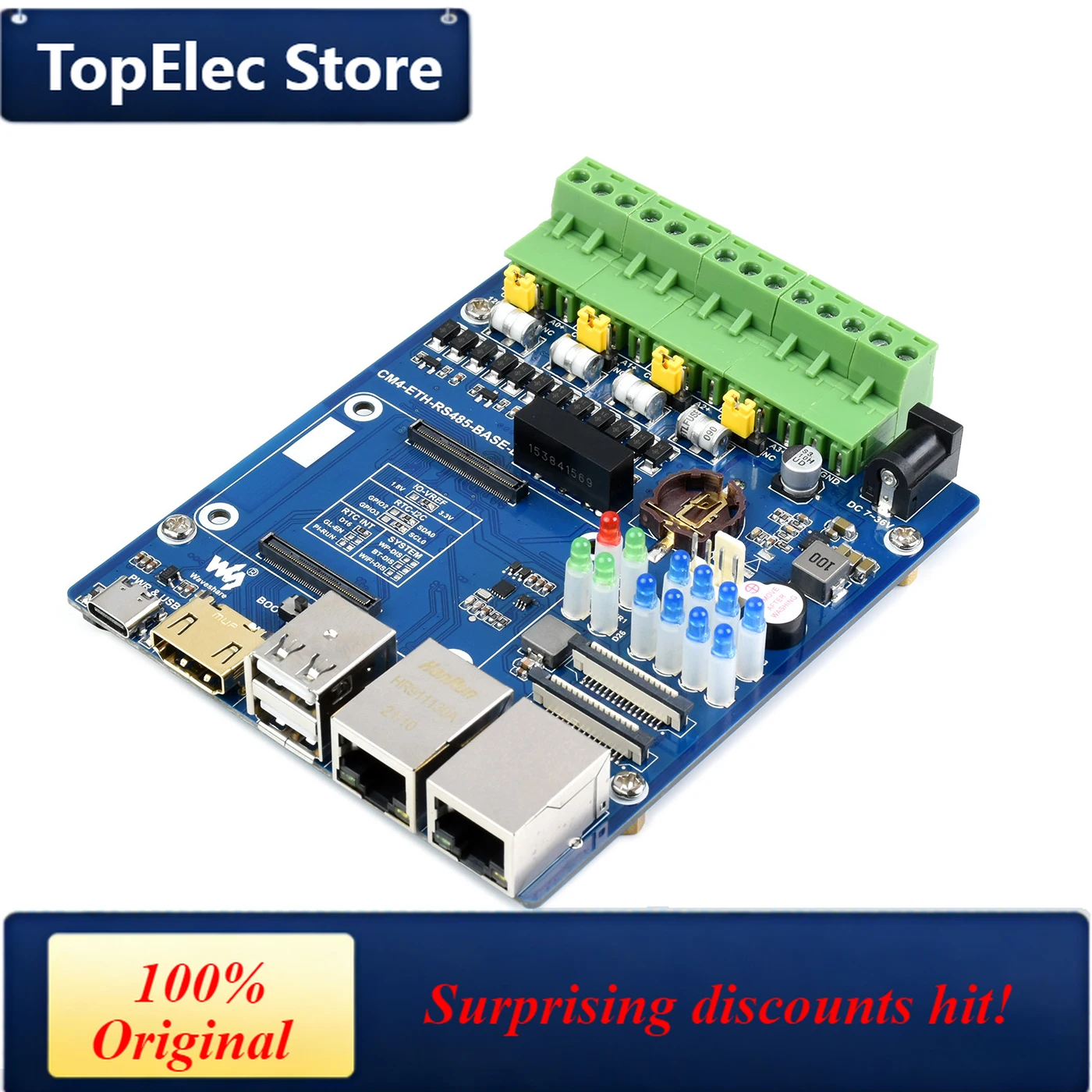 TopElec CM4 IO Board RS485 Carrier Base Board for RasPi RPI Raspberry Pi Compute Module 4 Lite Projects Ethernet Expansion Acces