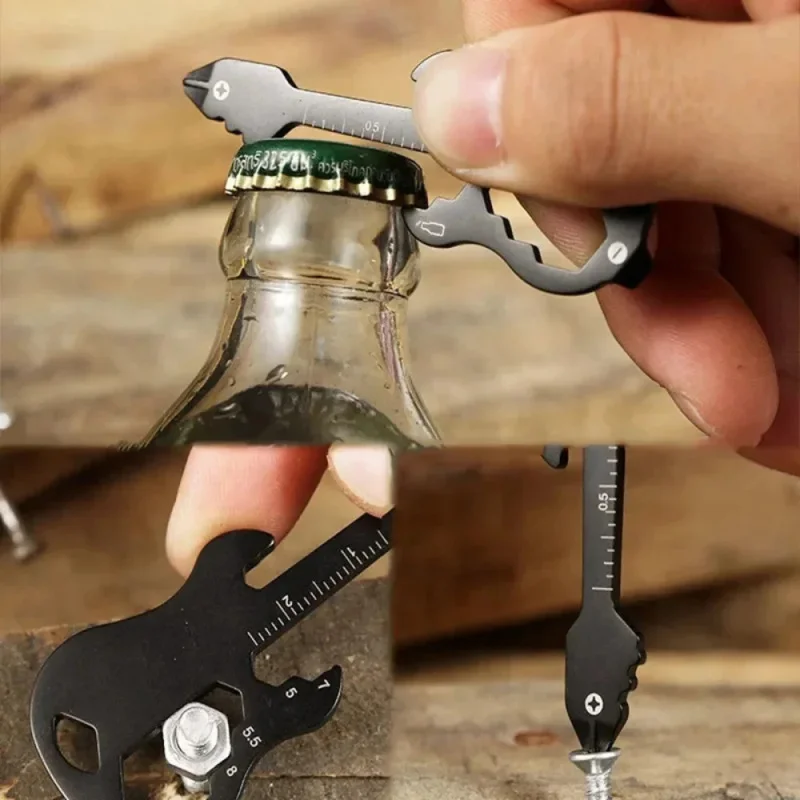 New Guitar-Shaped Card EDC Multi-Tool: Survival Gear   Music Lover'S Toy With Bottle Opener & Knife - Compact For Adults/Teens