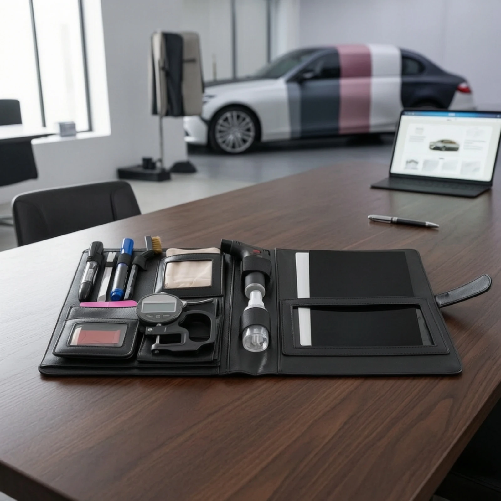 Premium Leather-look Testing Case with Elastic Loops Antichoc Tool Organizer Sample Display Folder for Film Professionals