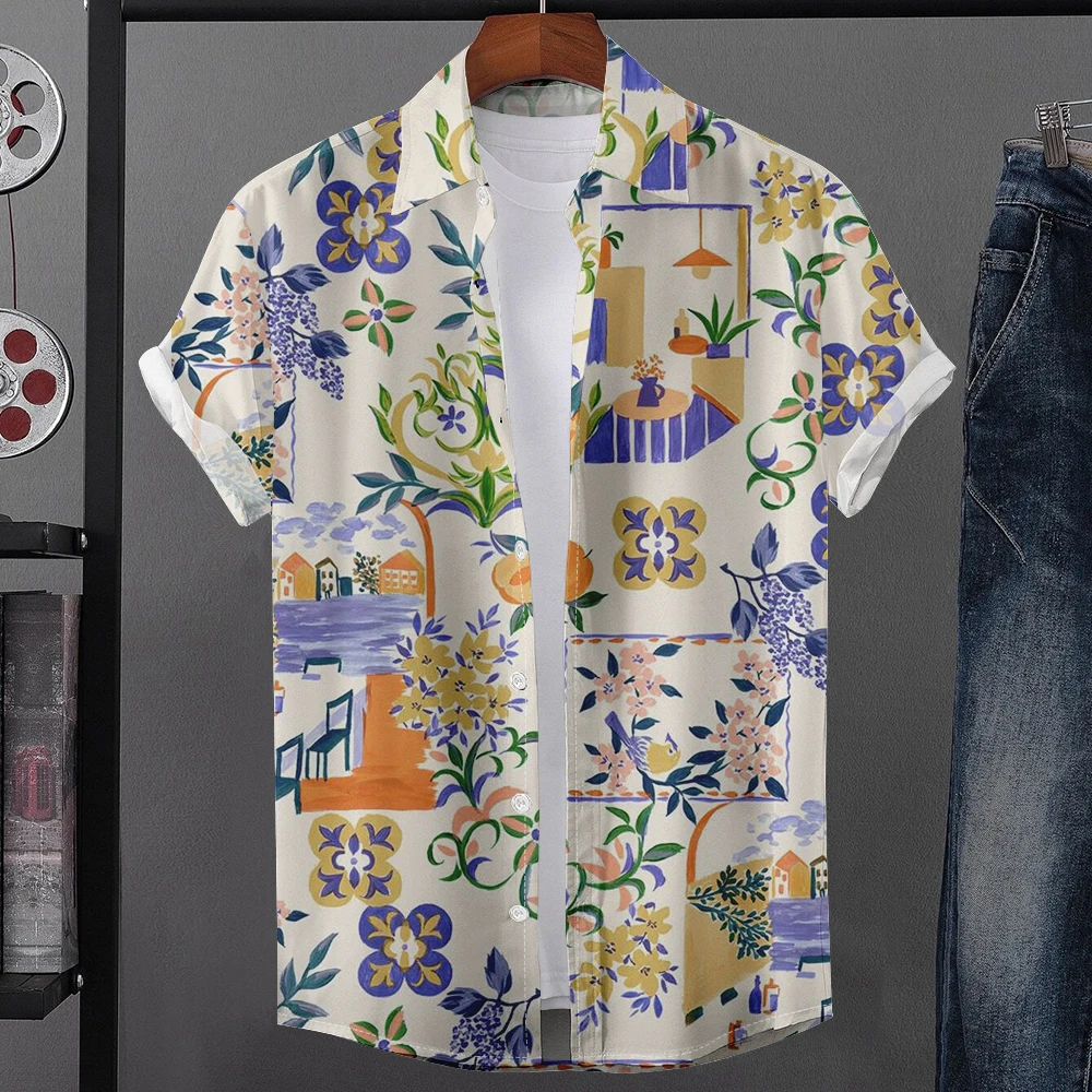 

Hawaiian Holiday Shirt For Man Large Size Loose Men's Beach Shirt Lapel Short Sleeve Button Down Shirts Casual Men's Clothing
