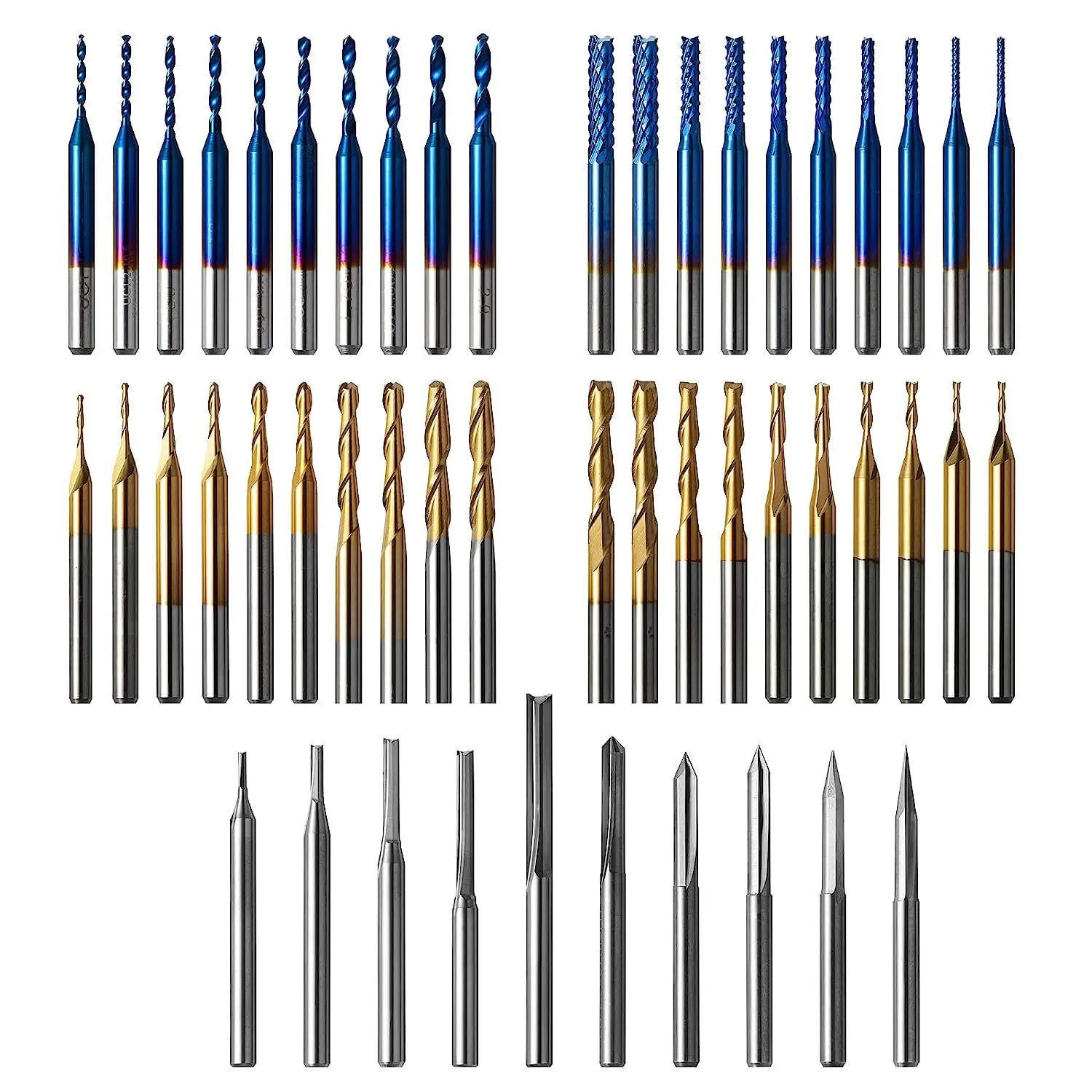 Genmitsu 50pcs Tungsten Carbide End Mill Router Bits, 1/8'' Shank CNC Cutter Milling Carving Bit Set