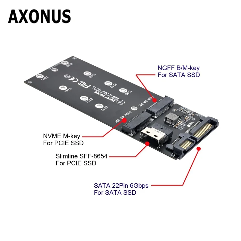 M.2 NVMe SSD to SFF-8654 SlimSAS 4i(PCIe),Or M.2 NGFF SATA SSD to SATA Adapter Card (Need USB C Power for Slim SAS 4i)