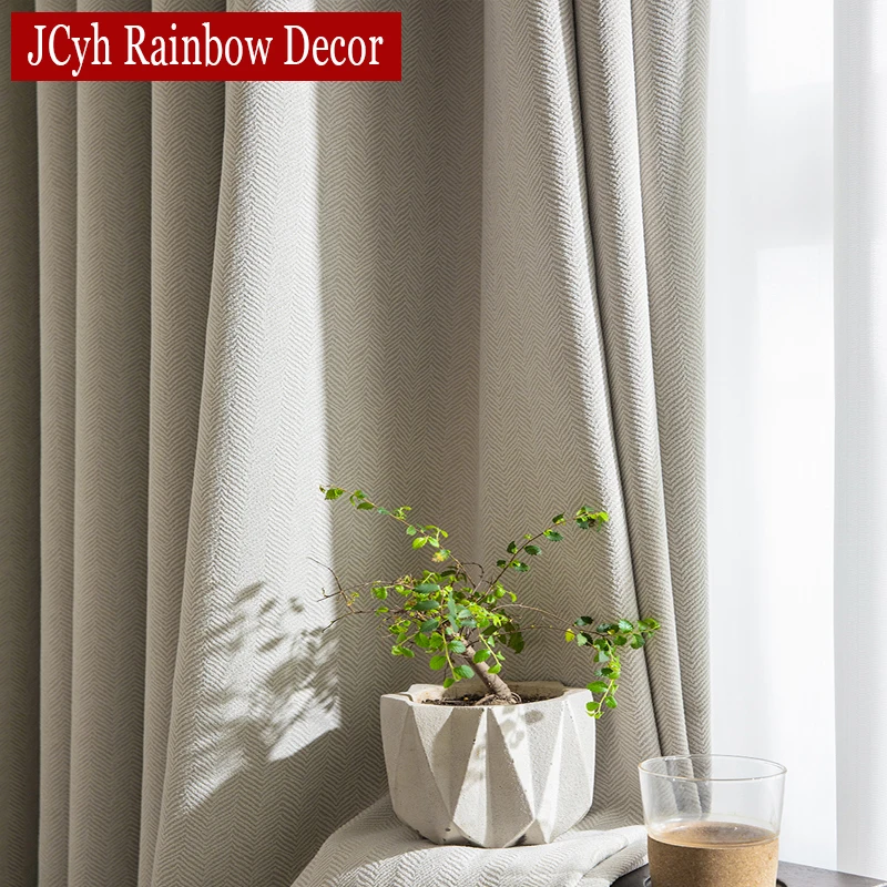 Chenille Blackout Curtains For Living Room Latest Bedroom Curtain Fishbone Pattern Jacquard Cortinas Window Blind Drapes 1 Pcs