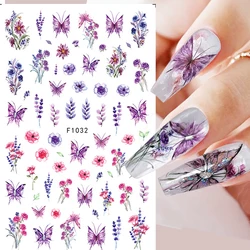 Spring New Butterfly Nail Stickers 3D Decals Nail Art Supplies Colorful Flowers Leaf Nail Art Stickers Nail Art Accessories