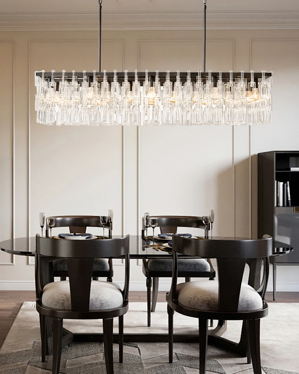 American Rectangular Crystal Brass Chrome E14 LED Chandelier