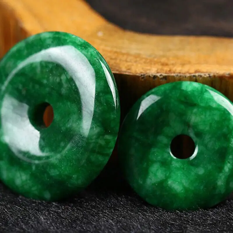 New 35mm Natural Imperial Dark Green Jade Circle Donut Pendant Lucky Amulet