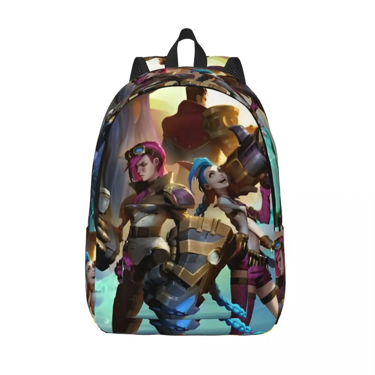 Jinx Vi Anime Backpack for Men Women Fashion High School Hiking Travel Daypack Arcane Game Laptop Computer Canvas Bags Gift