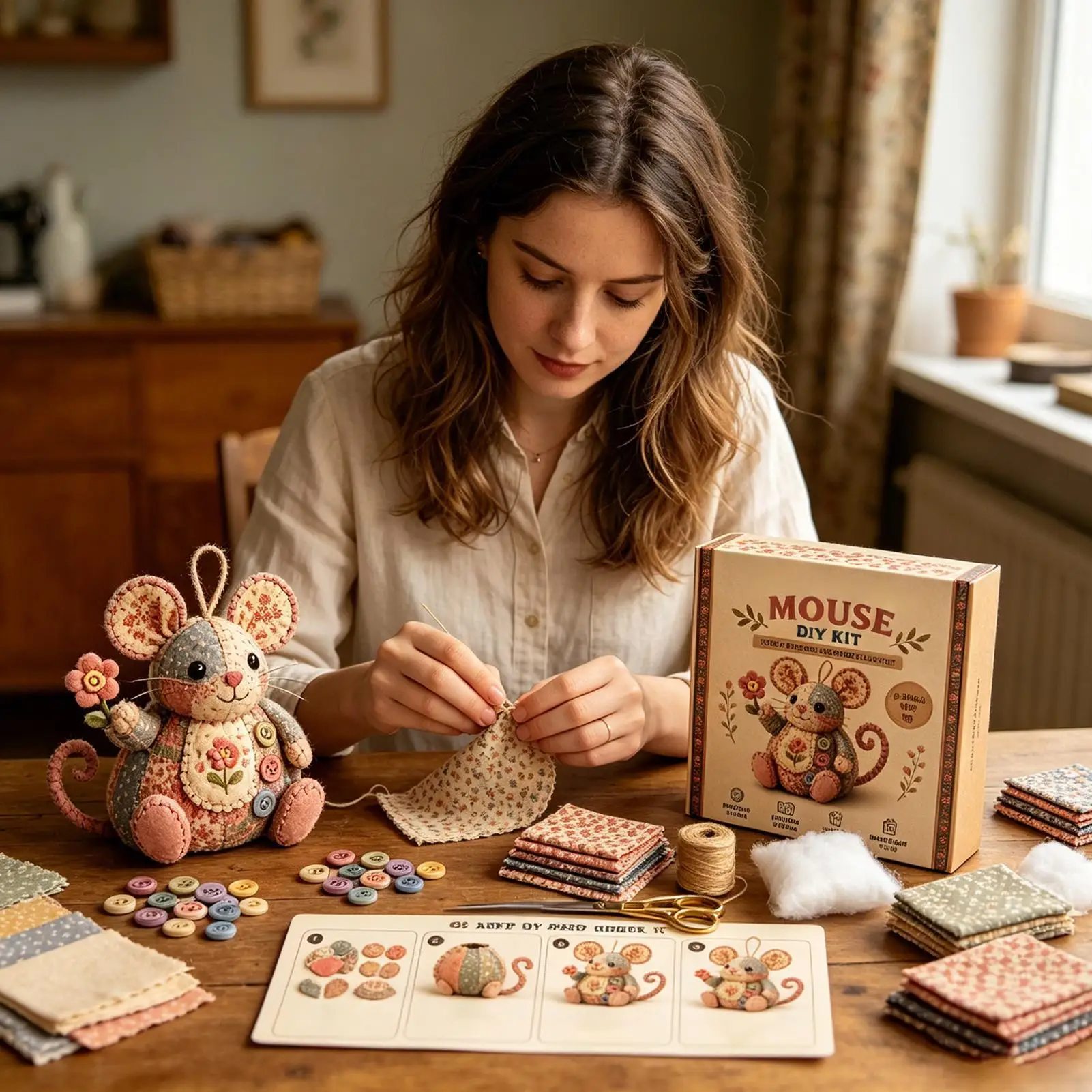 

Embroidery DIY Kit Cute Handmade Mouse Home Decor Embroidery Animal Kit For Beginner For Adults Women Men Home Living Room