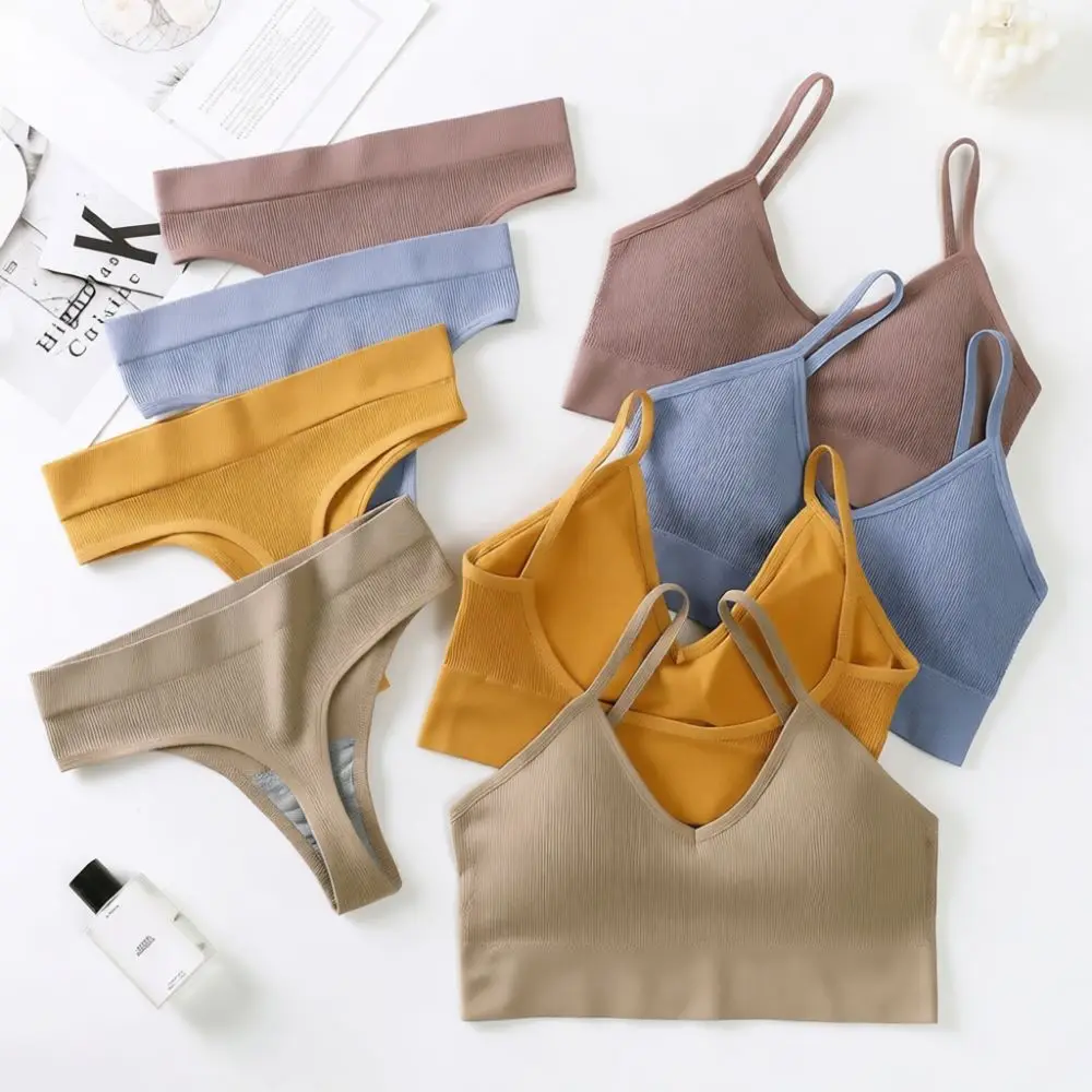 Womens Womens Backless Lingerie Suit Sexy Ribbed Wireless Bra French Style Triangle Cup Comfortable Breathable Thong Innerwear - Aliexpress Deal