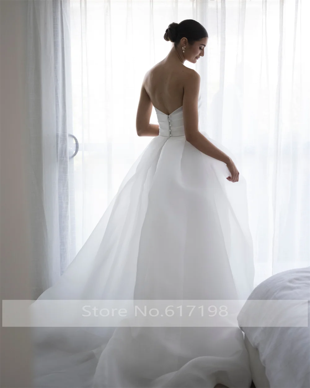 One Shoulder Organza Pleated Wedding Party Dress A-line Side Slit Backless and Button Bridal Gown with Train Vestidos De Novia image 4