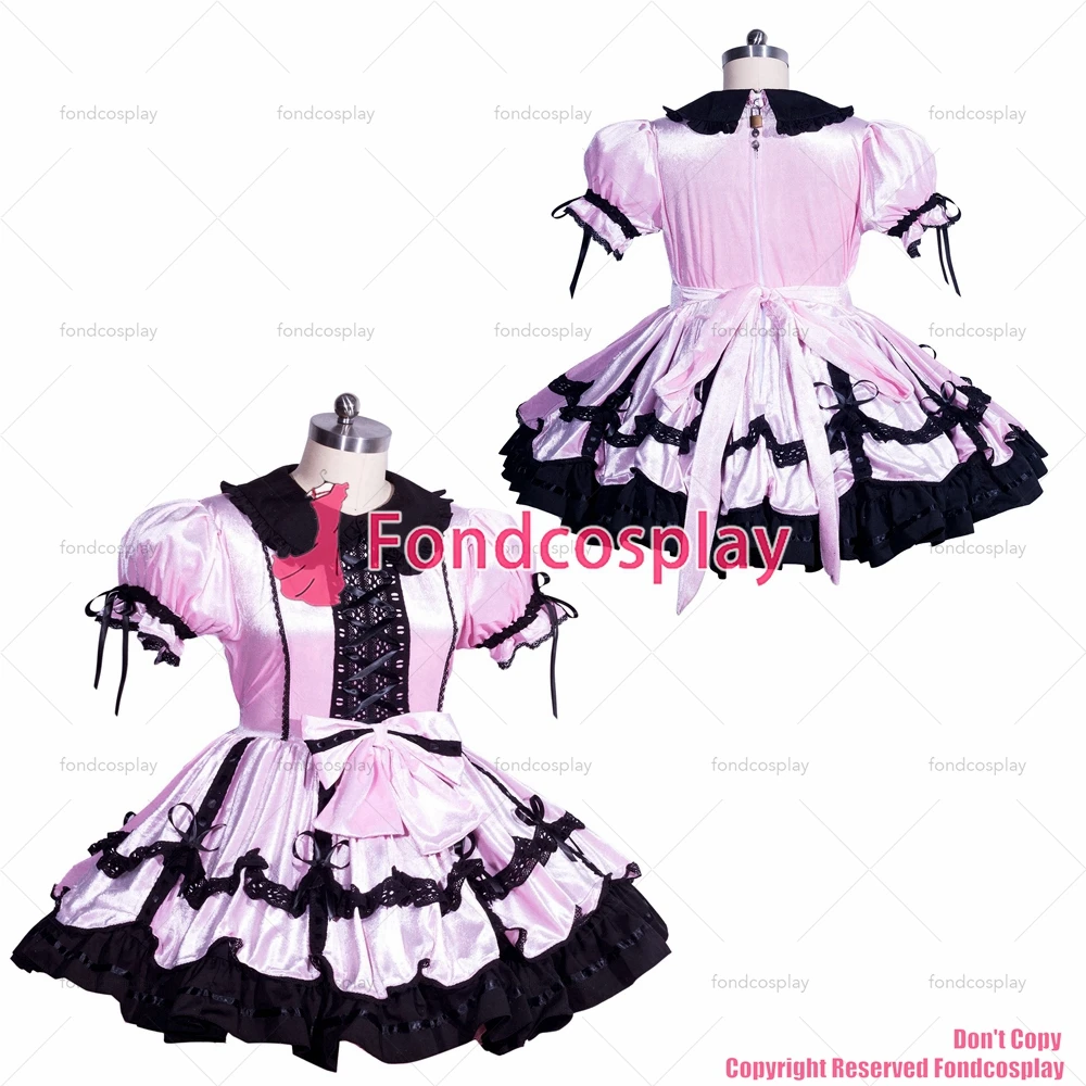 fondcosplay adult sexy cross dressing french sissy maid short lockable pink black velvet dress uniform tailor made[G3965]