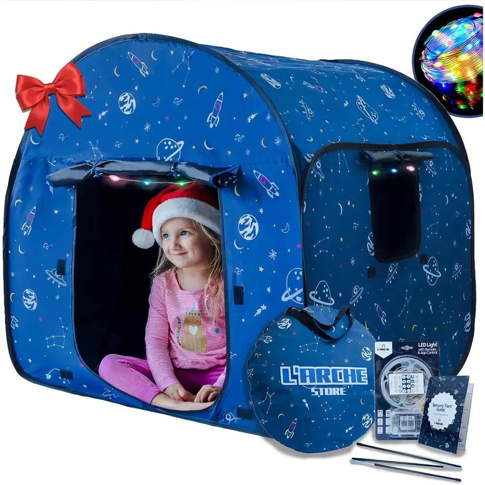 

Sensory Tent for Kids with LED Lights & Remote Blackout Pop-Up Calm Down for Autism, ADHD & SPD Indoor Sensory Room & Pl