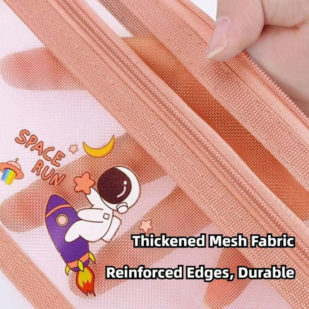 Cute Mesh Pen Bag Transparent Large Capacity Pencil Case Triangle Base Stationery Organizer Students