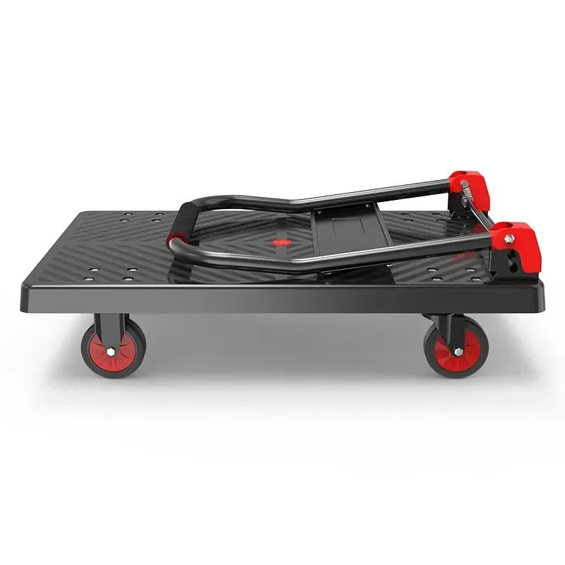 Factory Trolley Folding Pull Goods Small Pull Truck Warehouse Trailer Portable Four Wheel Silent Handling Flat Truck