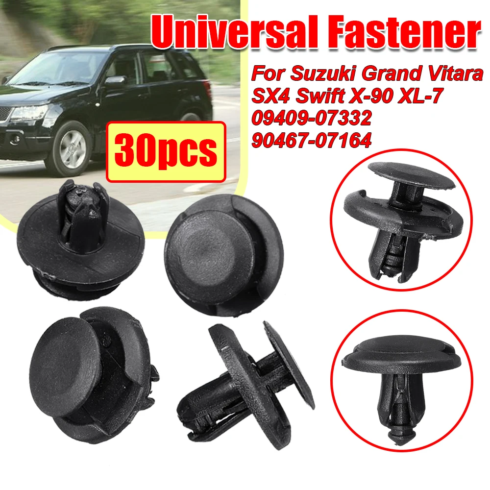 30 Uds Clips de parachoques de remache de plástico 7mm sujetador de cubierta de motor Clips de ajuste de Panel de puerta de coche para Suzuki Grand Vitara SX4 Swift X-90 XL-7