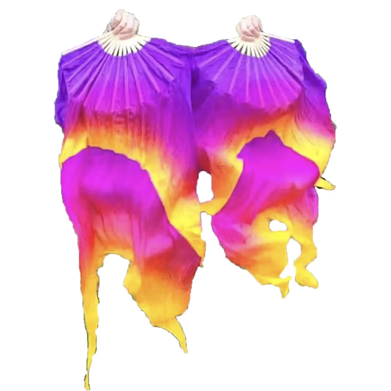Double Fans Dance Silk Fan Butterfly Flow Ribbon Fan Bellydance Classical Dance Performance Prop Hand Dye Stage Show Practice