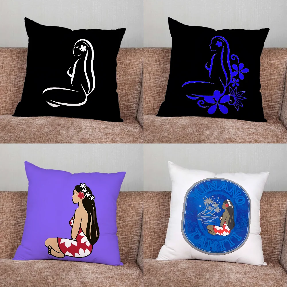 Hinano Tahiti Girl Pillow Case For Home Bedroom Car Office Decoration Living Room Sofa Cushion Cover Suitable