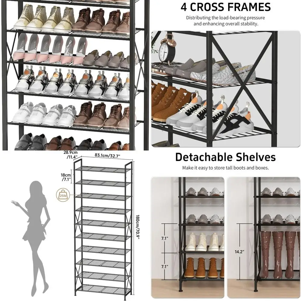 

50-Pair Capacity Tall Metal Shoe Rack Organizer for Garage, Closet, Bedroom, Entryway