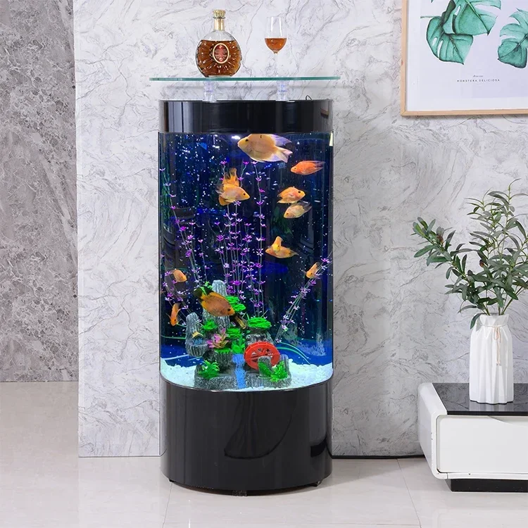 Living Room Small Household Semicircle Floor Glass Fish Tank Aquarium Ecological Change Water