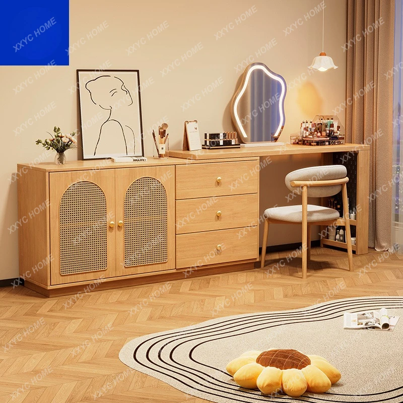 LDesk and cabinet integrated, medieval bedroom complete set of furniture, small apartment retractable dresser