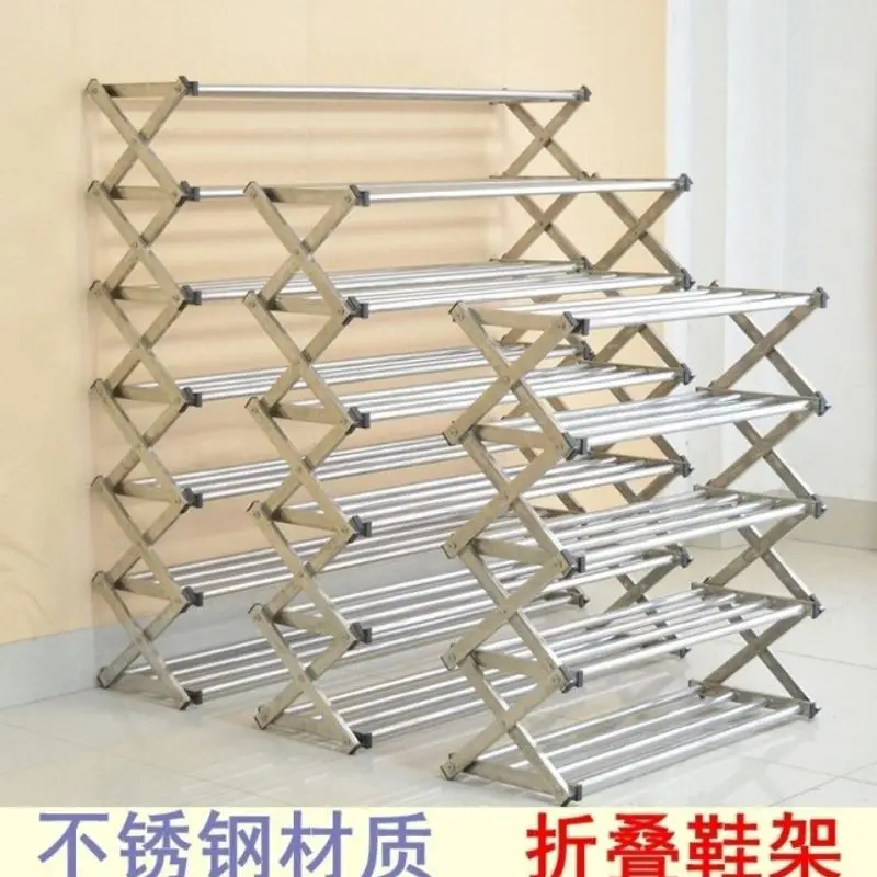 Stainless steel folding shoe rack looks good indoors, simple door economical shoe cabinet storage, multi-layer dormitory
