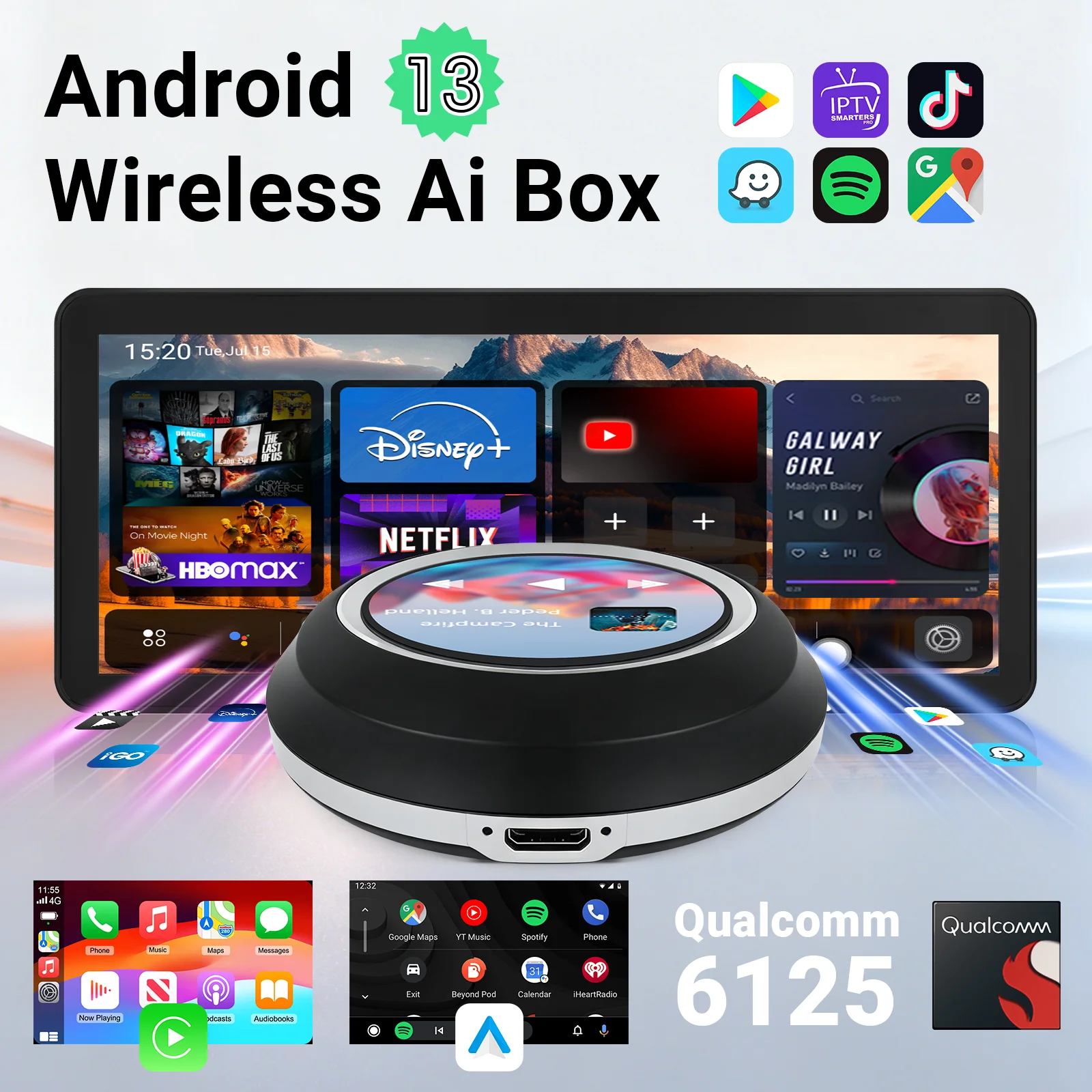 Ezonetronics CarPlay AI Box for Both Wired & Wireless CarPlay, Support for BMW Android 13, 8+128GB Dual WiFi, 4G Sim, HDMI Outpu