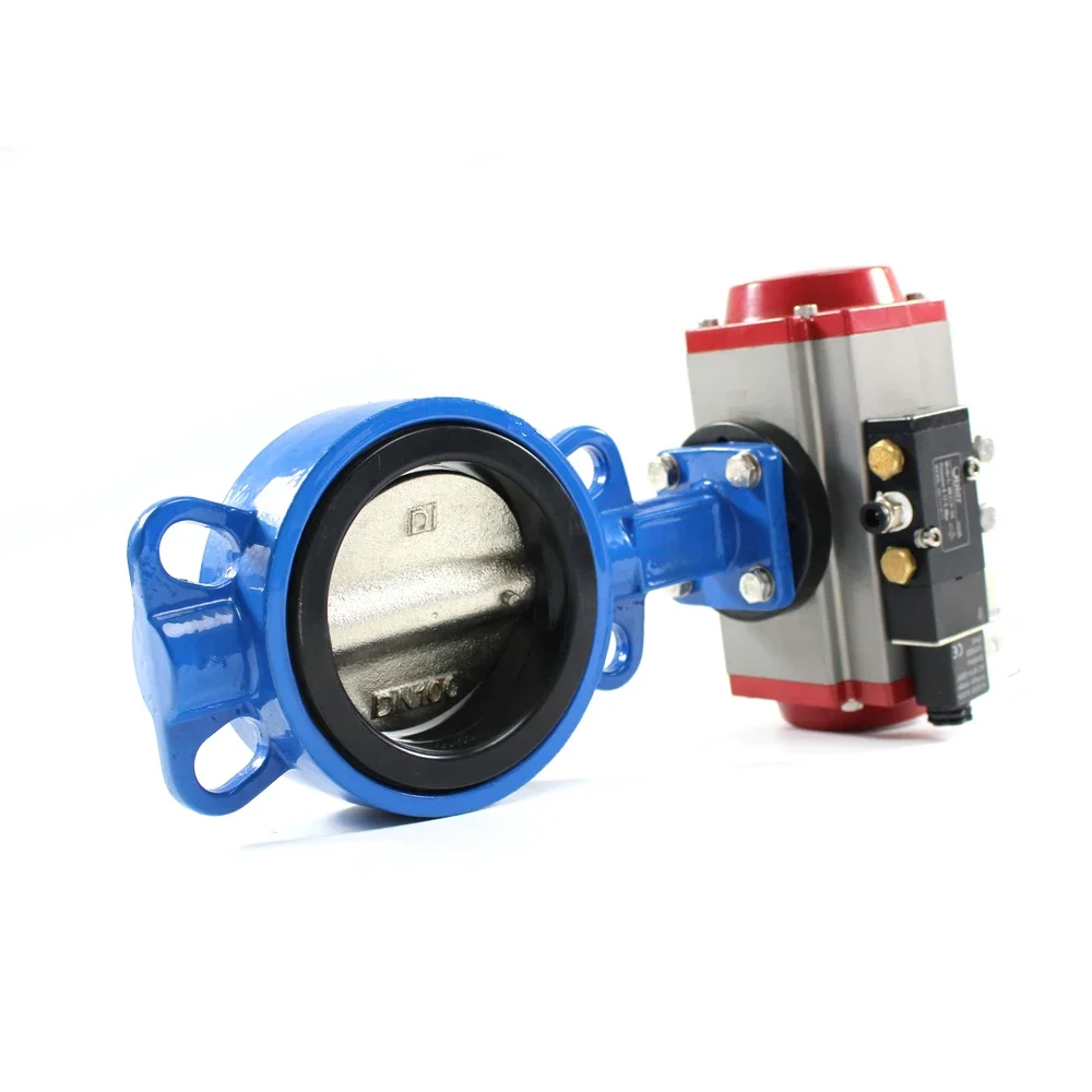 DN100 DN200 PN16  wafer type DC AV Electric Actuator control  sanitary Wafer butterfly valve for water