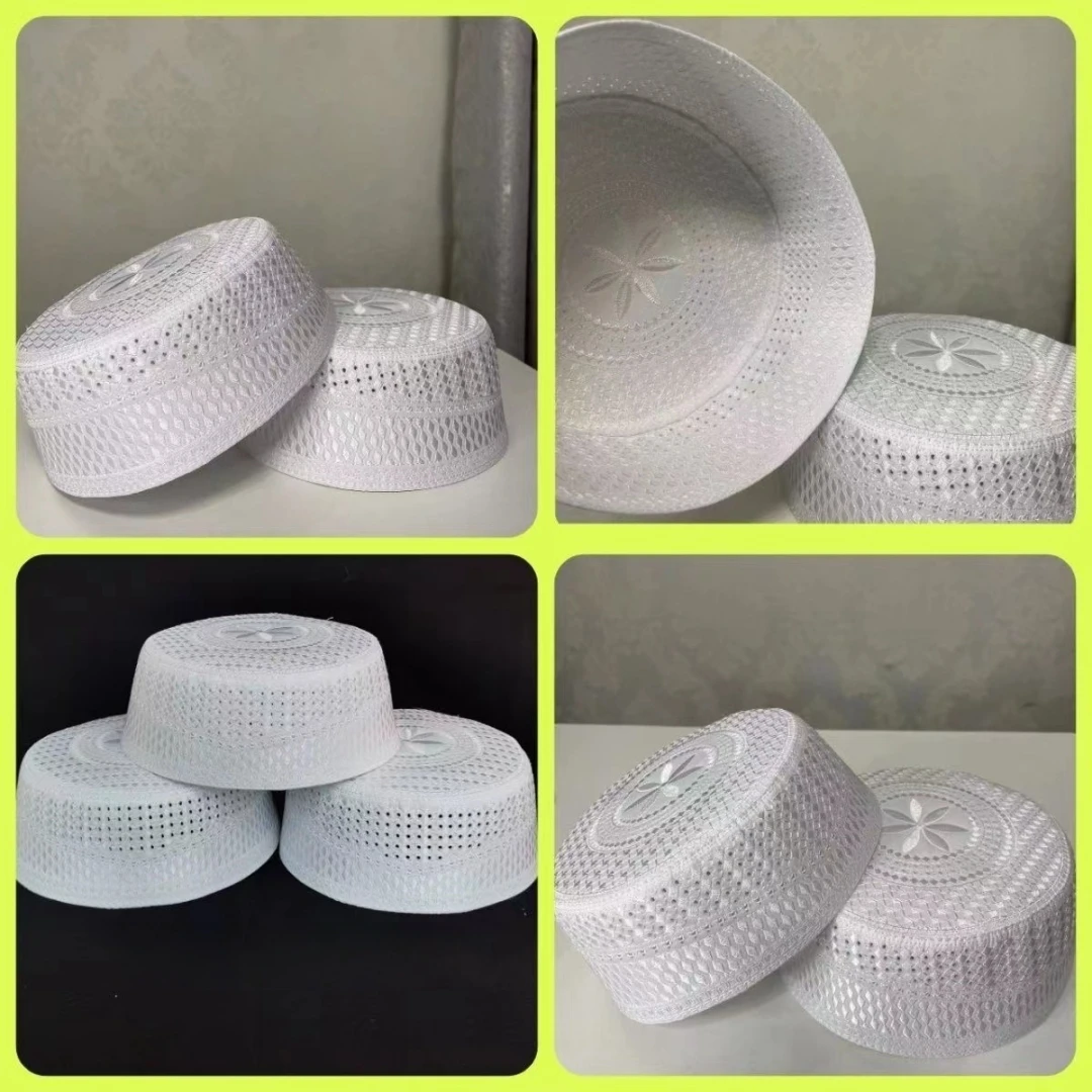 Muslim Caps For Men Clothing Tax Products Turkey Free Shipping Prayer Mesh Jewish Hat Kippa Islamic Kufi Topi White 03273