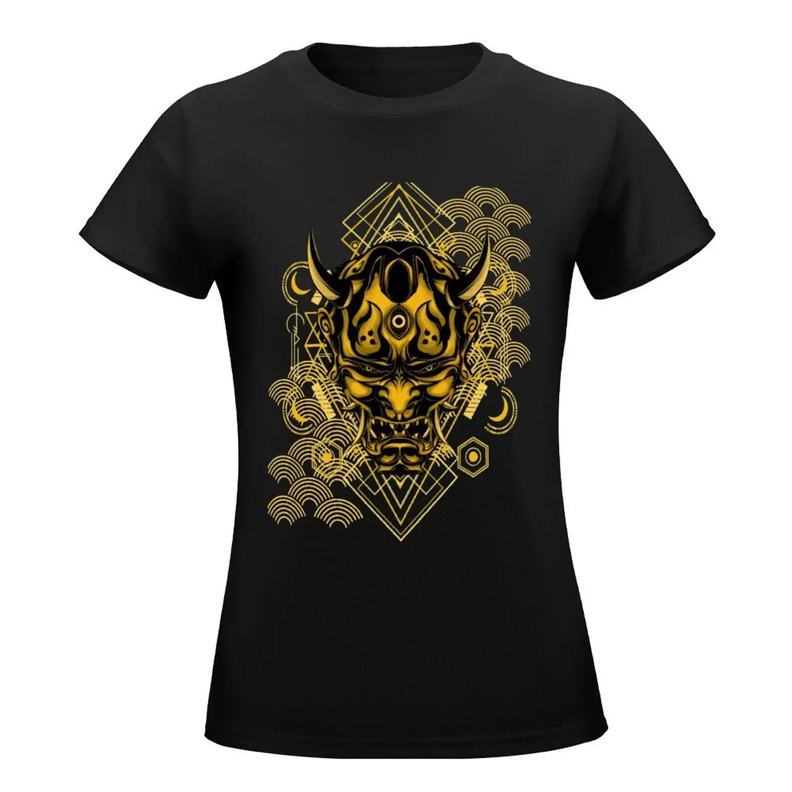 golden oni samurai hannya mask demon japan T-Shirt shirts graphic tees Aesthetic clothing rock and roll t shirts for Women