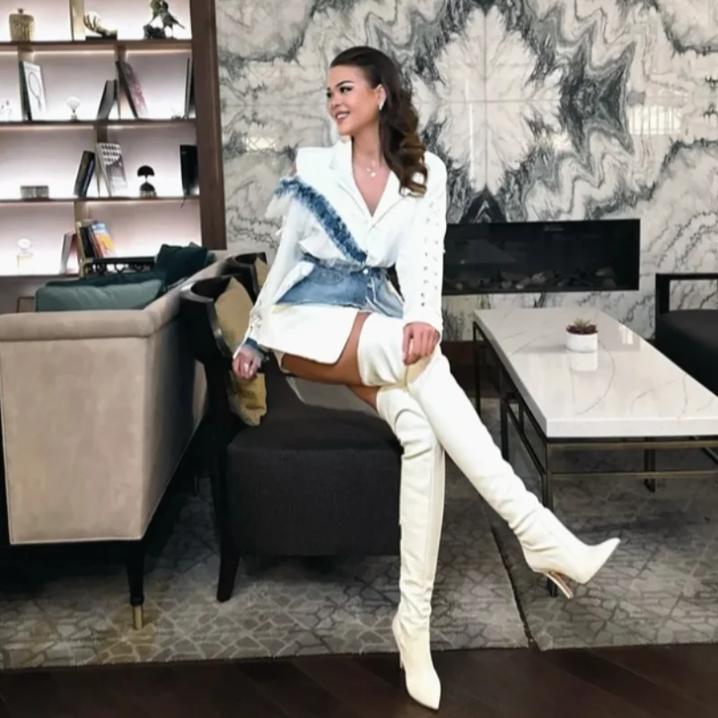 

Women's Lace Ruffles Suit Jacket Dress Irregular Hollow Out Spliced Mesh Ruched Coat Lace Up Long Sleeves Tops Denim Decoration