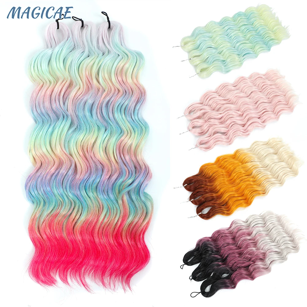 

MAGICAE Anna Ombre Rainbow Twist Вязаные крючком волосы Синтетические плетения Наращивание волос Натуральные свободные глубокие волнистые 24-дюймовые косы