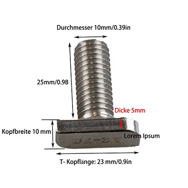 12Pcs T Slot Bolt Replacement,M10 X 25 Screws, A2-70 Rail Track Screws Track Nuts With 12 Flange Nut Stainless Steel T Slot Bolt