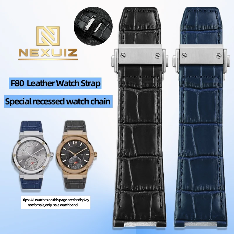 Genuine Leather Watchband For Ferragamo F80 Men's  Cowhide Watch Strap F80 Special Bracelet 26mm Black Blue Brown Folding Buckle