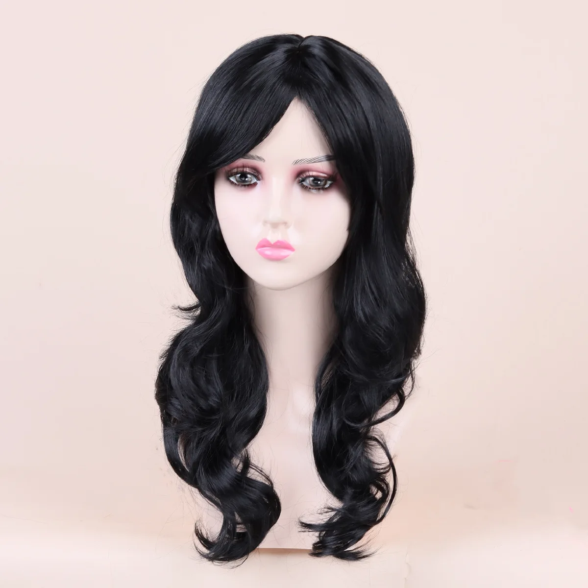 

Европейско-американский парик с крупными локонами для женщин, с челкой в форме восьмерки, черно-серый градиент, длинные кудрявые волосы, синтетическое волокно, полный парик.