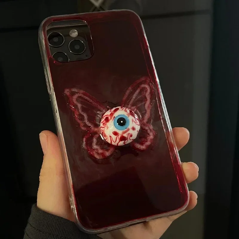 4084 Original 3D Handmade Cell Phone Case Bloody Butterfly Devil's Eye Dark Gothic Art Horror Punk Style Halloween Gift