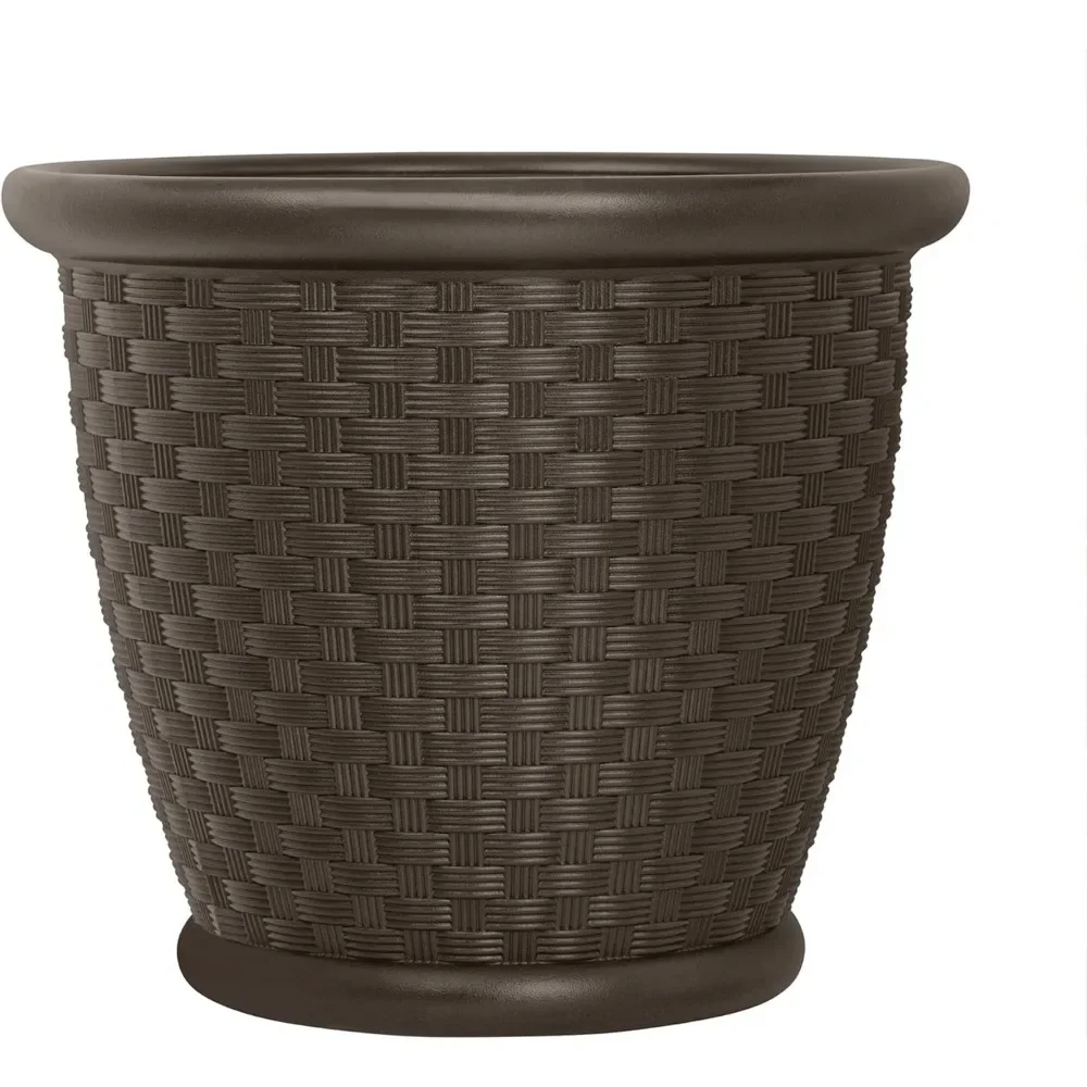 

Plastic Wicker Indoor or Outdoor Decorative Garden Flower Planter for Entryways, Porch, and Backyard Patios