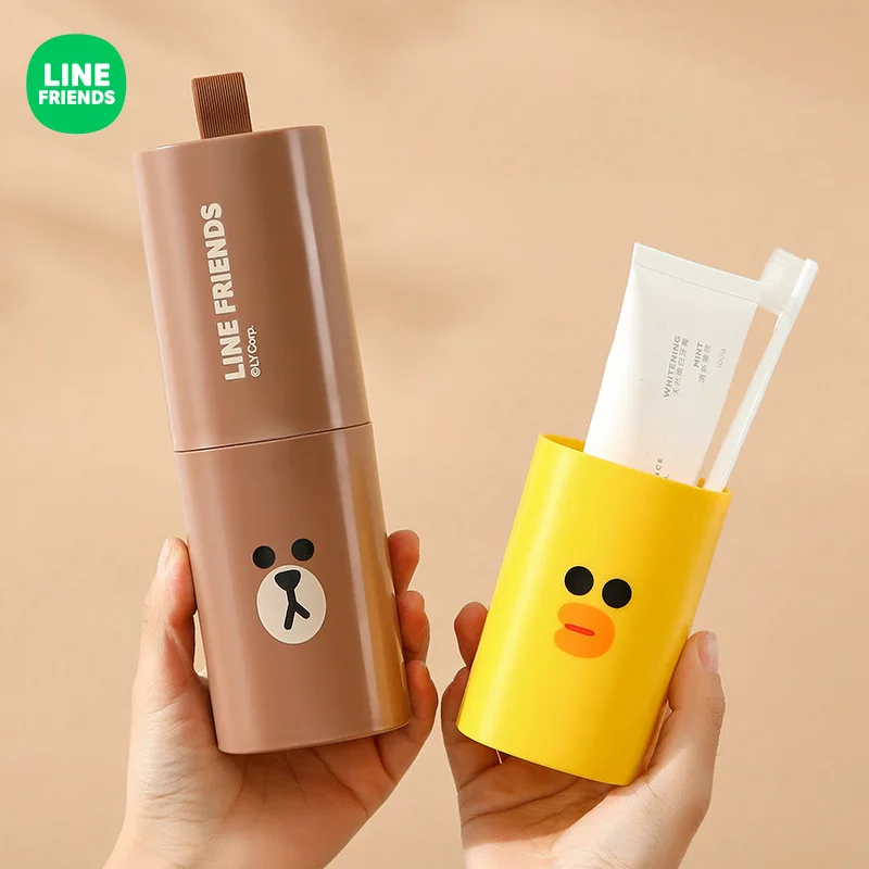 

Line Friends Kawaii Anime Brown Sally Travel Toilet Set Cute Cartoon Toothbrush Storage Box Mouthwash Cup