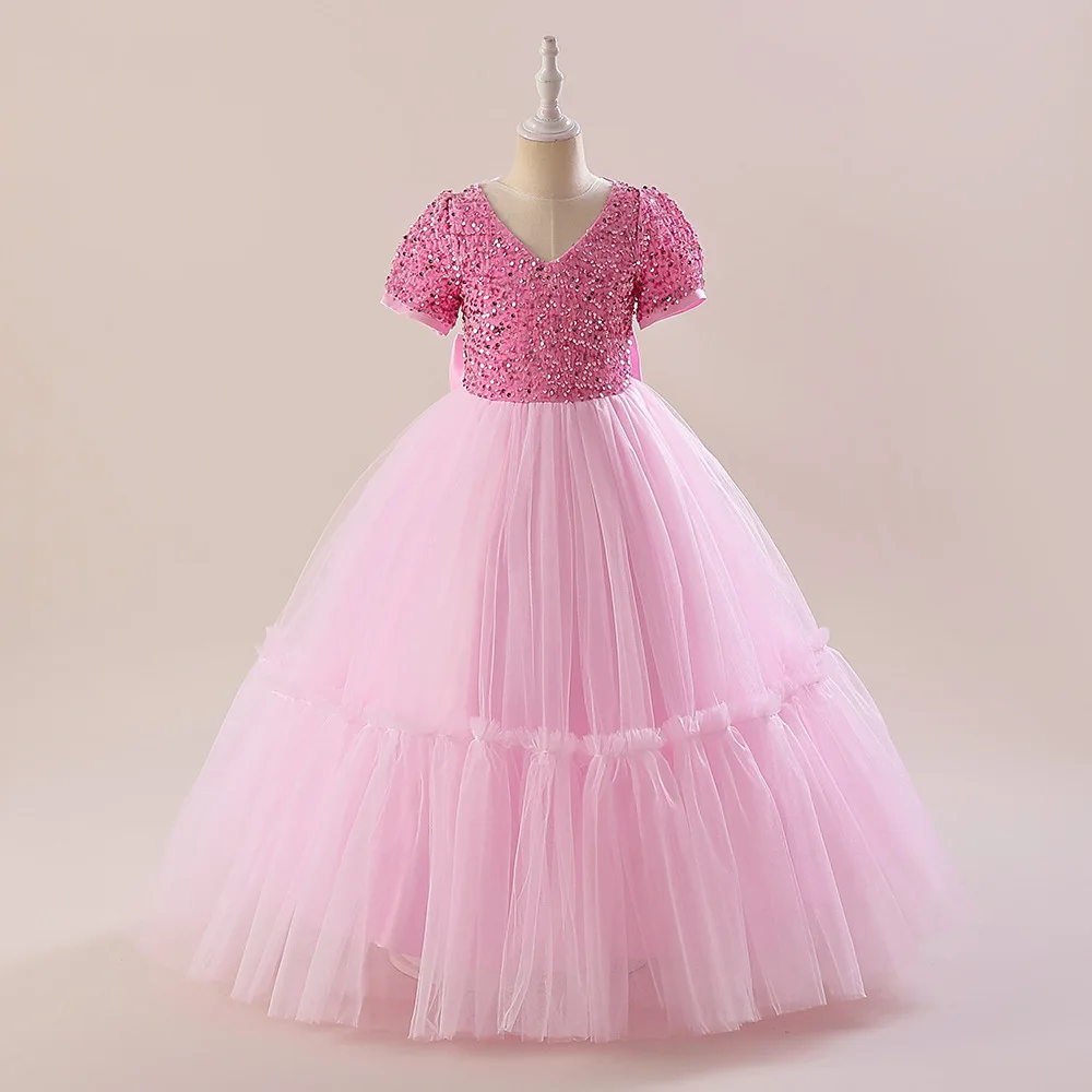 

Girls Party Dresses 4 Colors 120cm-170cm Christmas Dress Gauze Ball Gown Princess Birthday Weddding V-Neck Kids Skirt