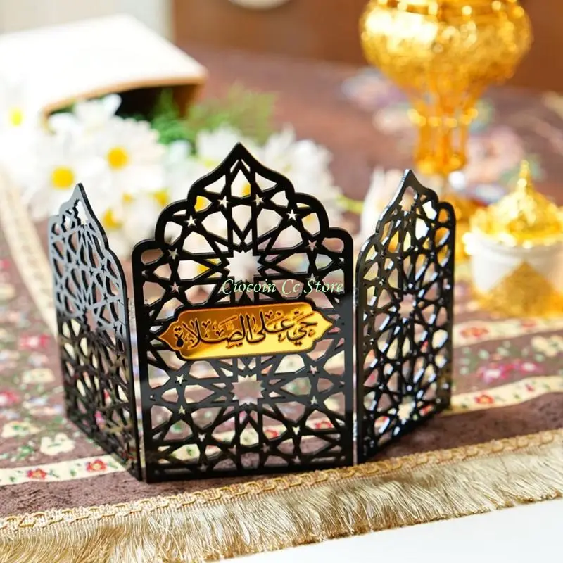 X90F Arabian Eid Ramadans Desktop Mini Folding Screen Ornament Acrylic 3 Panel Divider