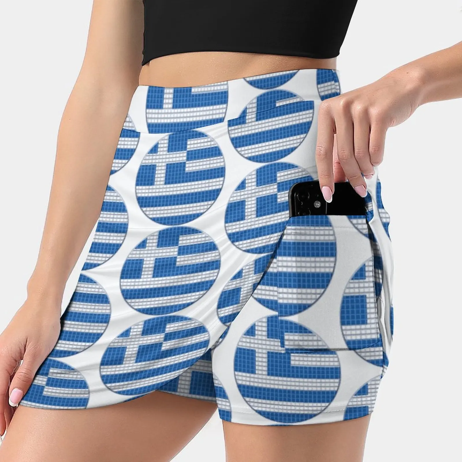 

Greece Flag Rounded - Squares Pixel Women'S Summer Fake Two Piece Skirts Casual Sports Beach Skirt Girl Skorts Greece Flag