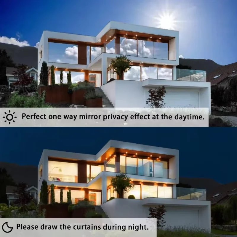 Fenster-Sichtschutzfolie Einseitig Tageslicht-Blockierende Statische Fensterfolie Sonnenschutz Anti-UV Reflektierende Spiegelfolie für Zuhause und Büro – Detail 5