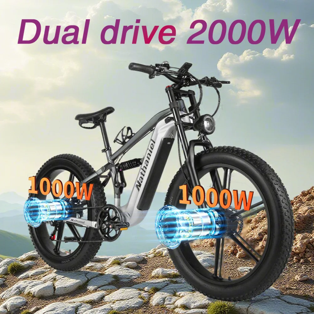 

Nathaniel SYR09 adult electric bike, Dual motor 2000W,26*4.0Fat tires,48V20Ah,55KM/H, All terrain off-road E-bike