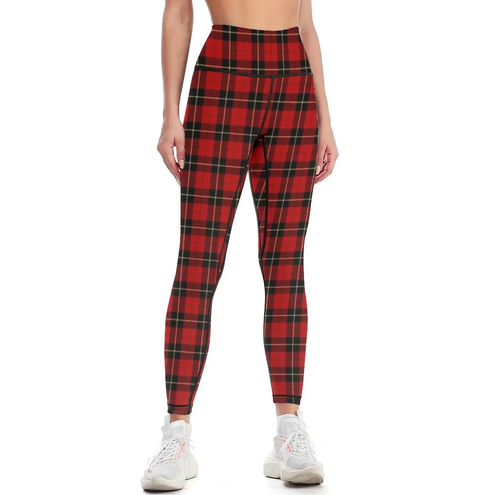 

Clan Wallace Tartan Classic Red and Black Plaid Leggings Women's tights gym pants Womens Leggings