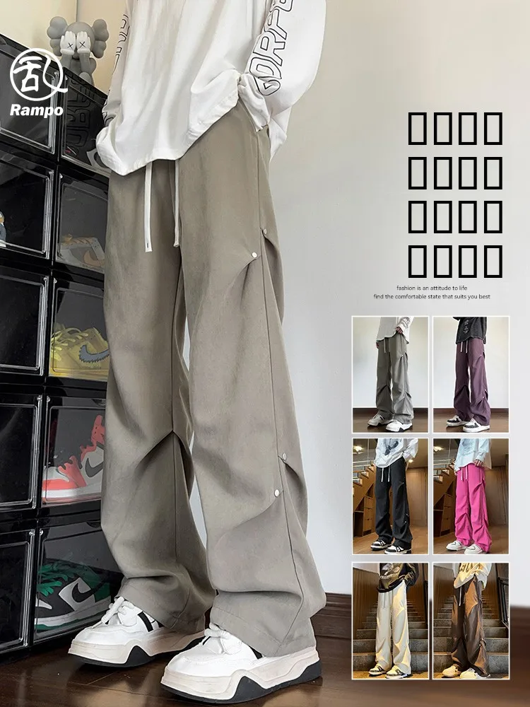 

Ice Silk Men's Summer Loose Wide Leg Sport Pants Cool Feeling Rivet Sle Qui Dry Casual Long Trousers Faionable Leisure