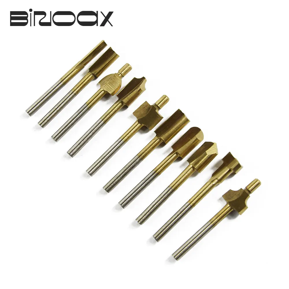 10pcs HSS Router Bits Wood Cutter Milling Fits Dremel Rotary Tool Set 1/8\