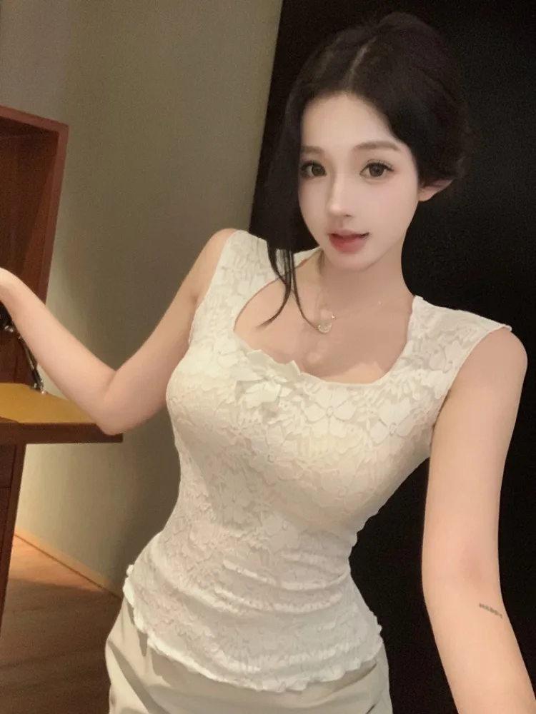 

Slim Fit Lace Knot U Neck Sleeveless Vest Women's Summer Fashionable Versatile Top Korean Style Commute Wind Linen ...